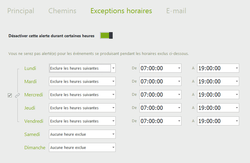 Exceptions horaires